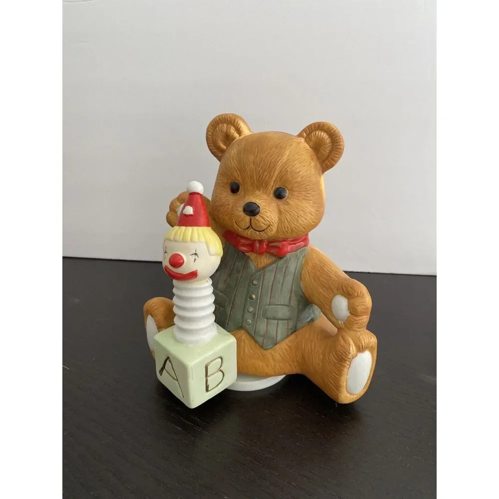 Vintage Christmas TEDDY‎ BEAR and JACK IN BOX MUSIC BOX--TOYLAND
